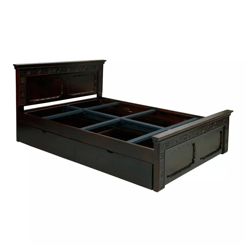 Traditional Solid Sheesham Wood Heritage Style Carved Wooden Bed