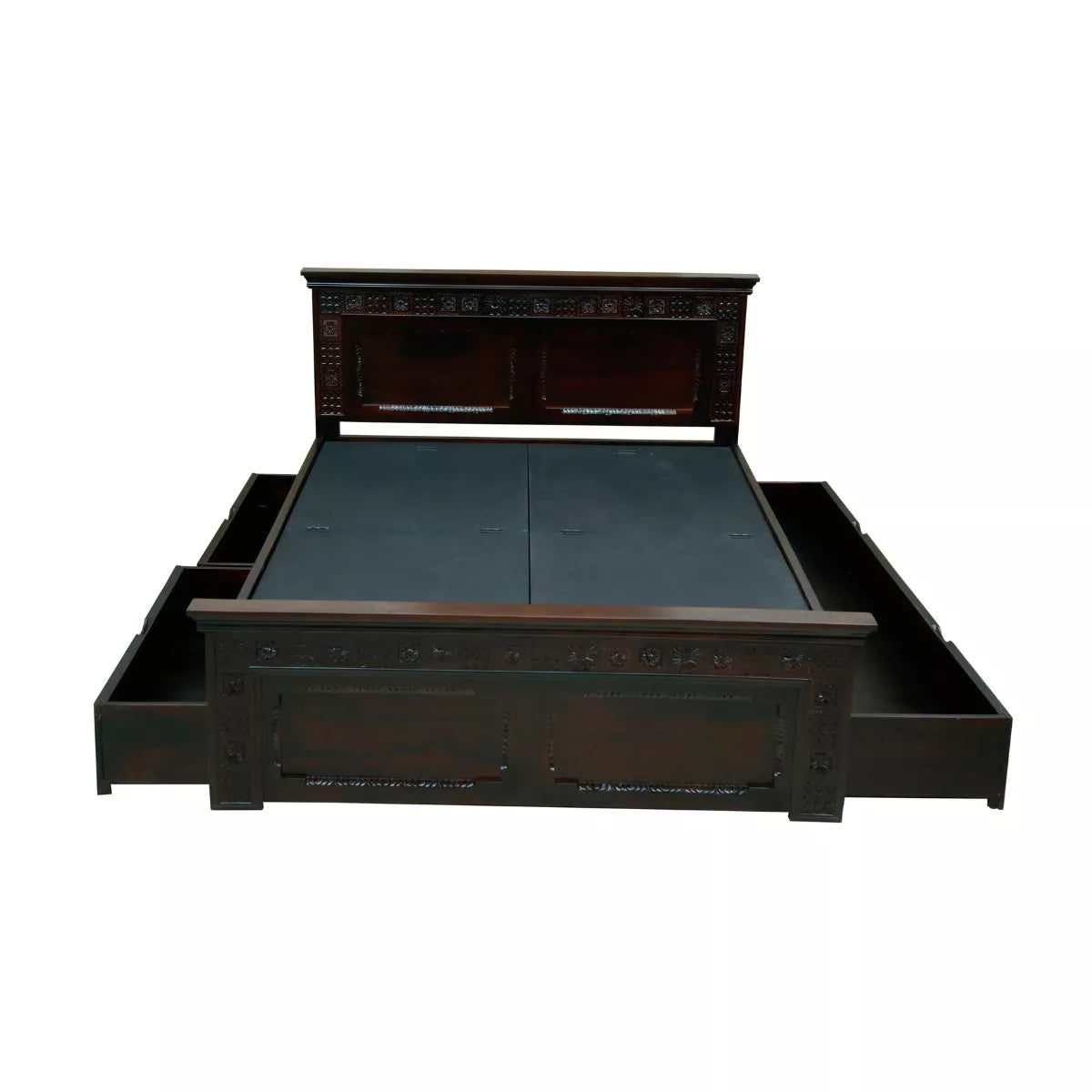 Traditional Solid Sheesham Wood Heritage Style Carved Wooden Bed