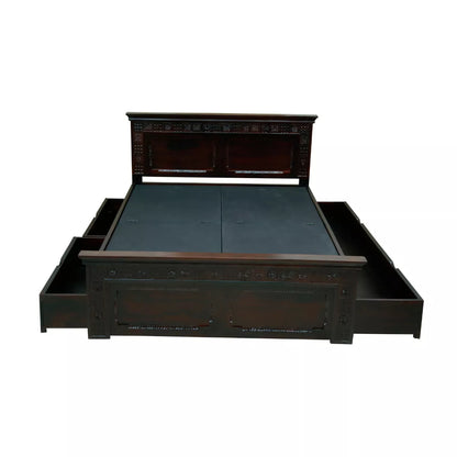 Traditional Solid Sheesham Wood Heritage Style Carved Wooden Bed