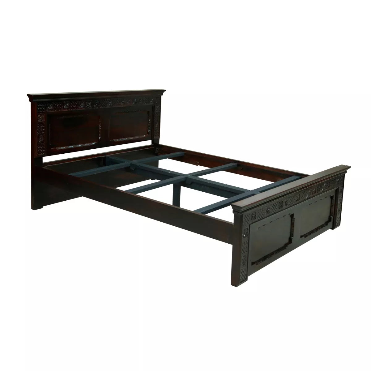 Traditional Solid Sheesham Wood Heritage Style Carved Wooden Bed