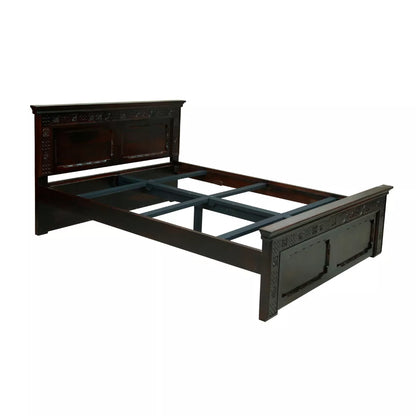Traditional Solid Sheesham Wood Heritage Style Carved Wooden Bed