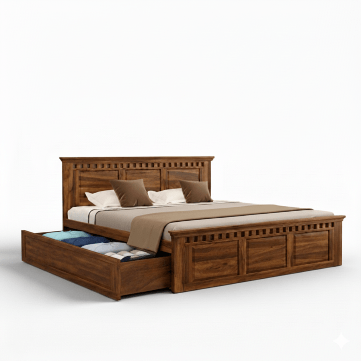Treble Handcrafted Solid Sheesham Wood Bed