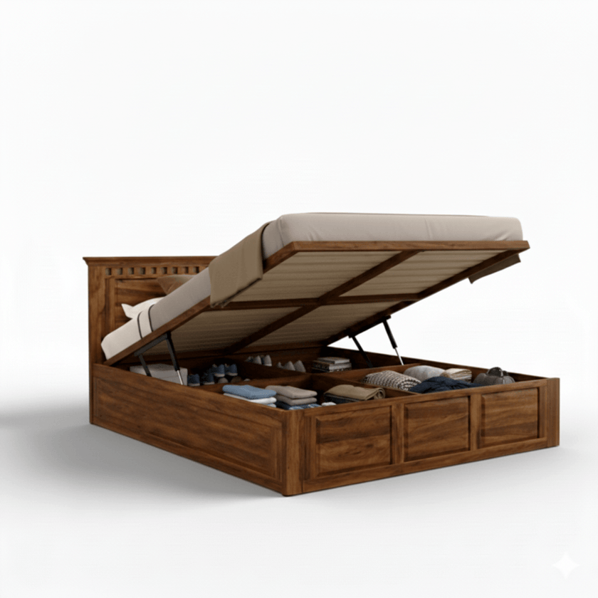 Treble Handcrafted Solid Sheesham Wood Bed