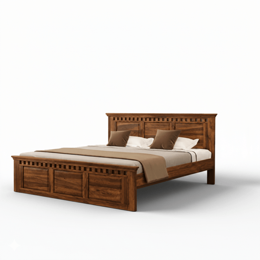 Treble Handcrafted Solid Sheesham Wood Bed