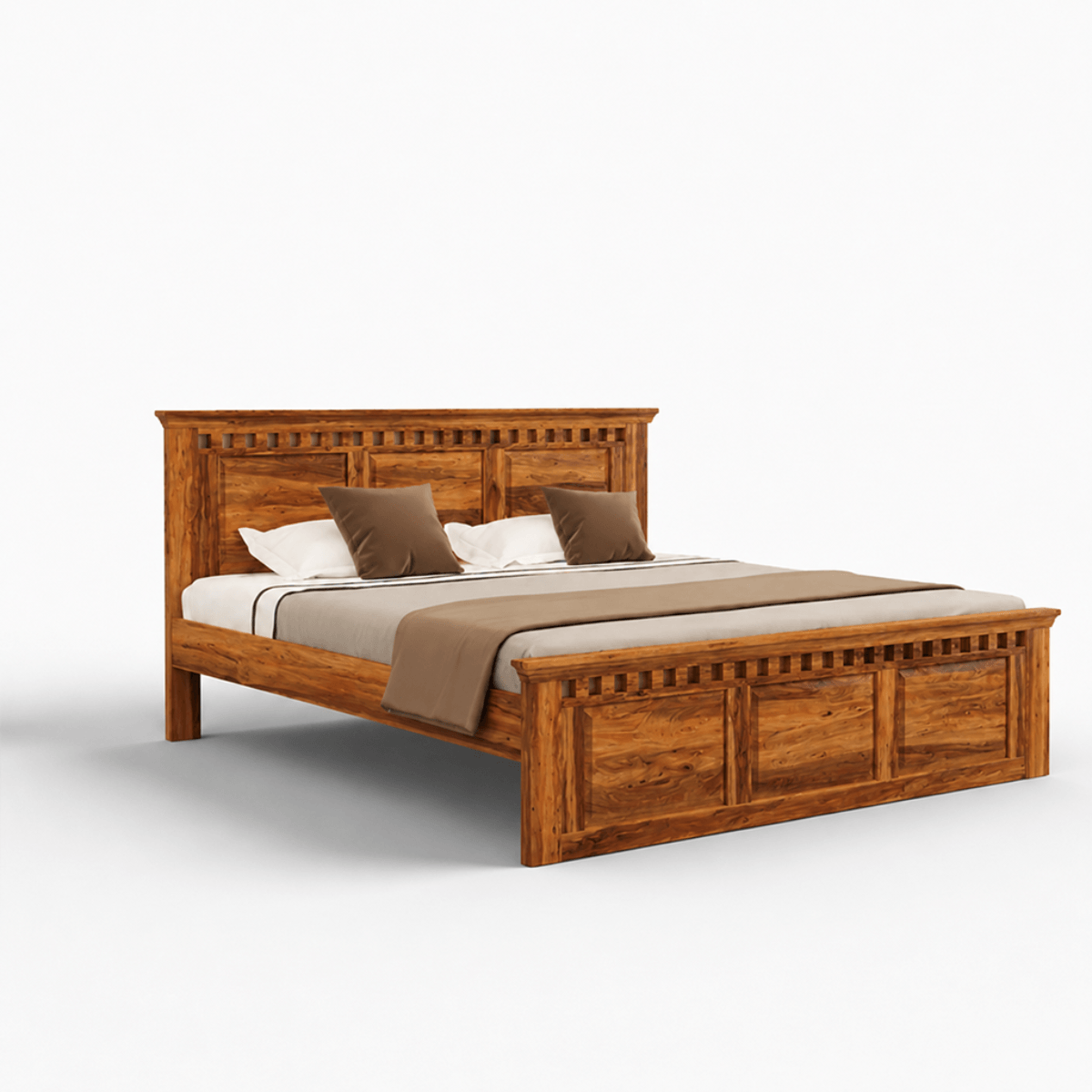 Treble Handcrafted Solid Sheesham Wood Bed