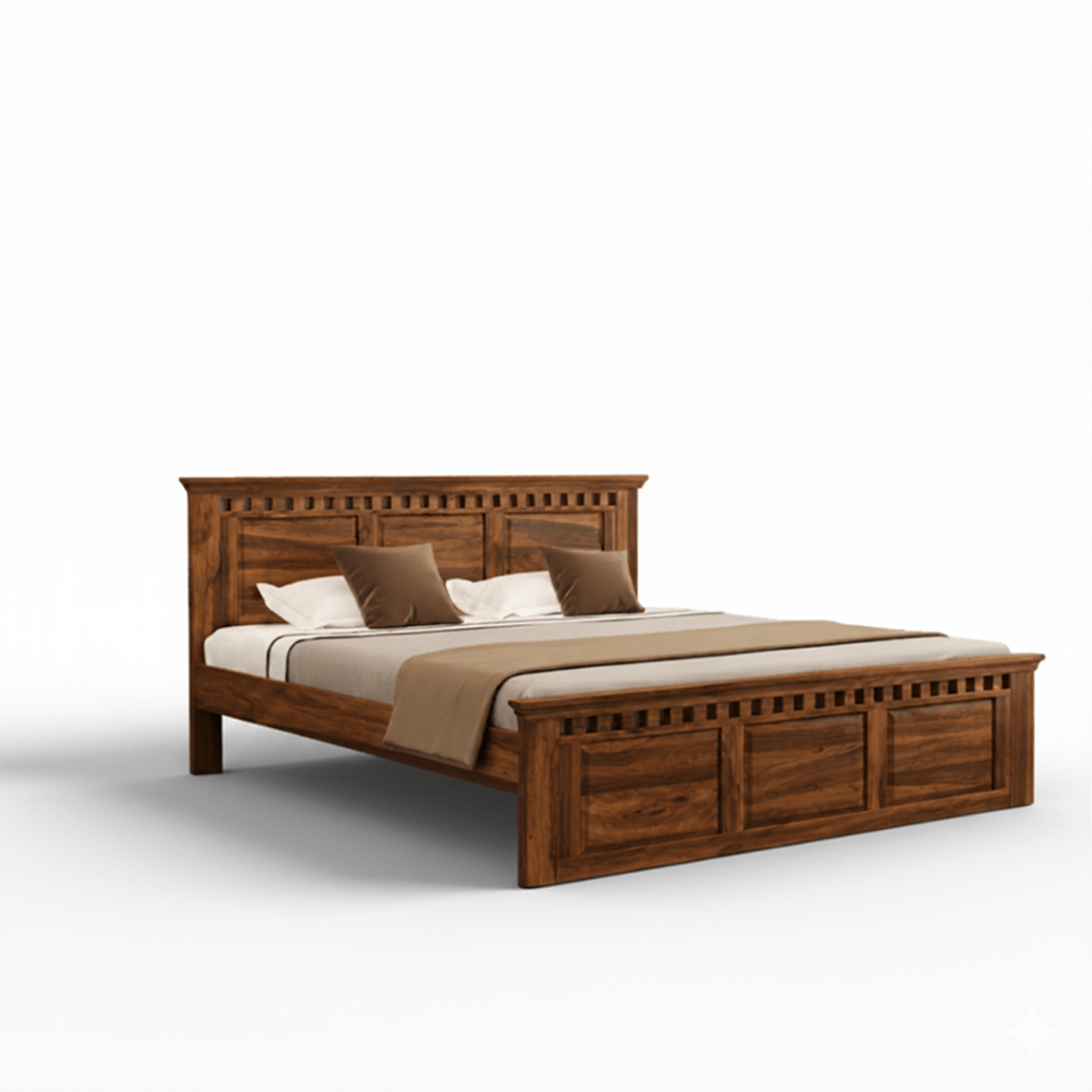 Treble Handcrafted Solid Sheesham Wood Bed