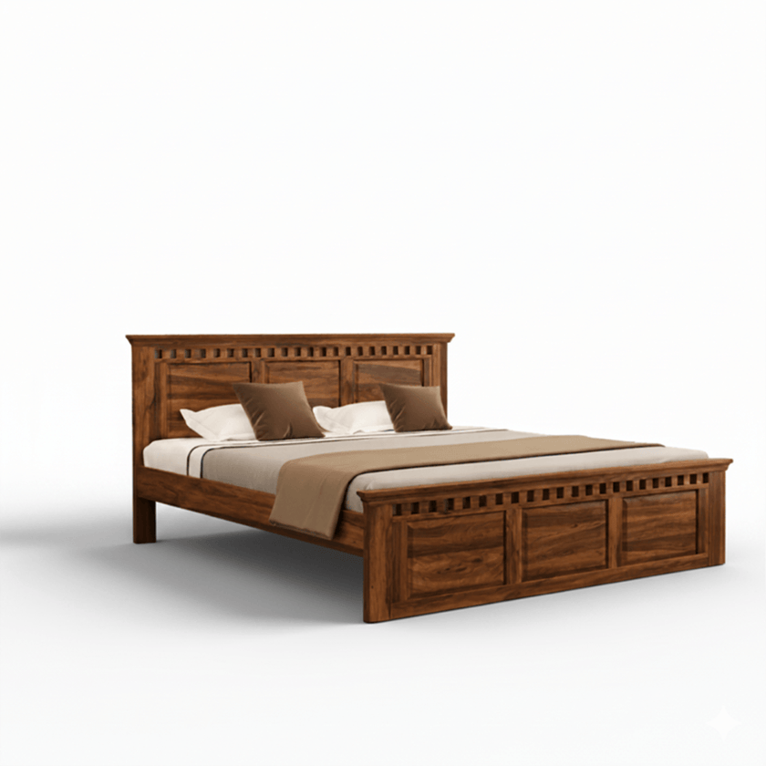 Treble Handcrafted Solid Sheesham Wood Bed
