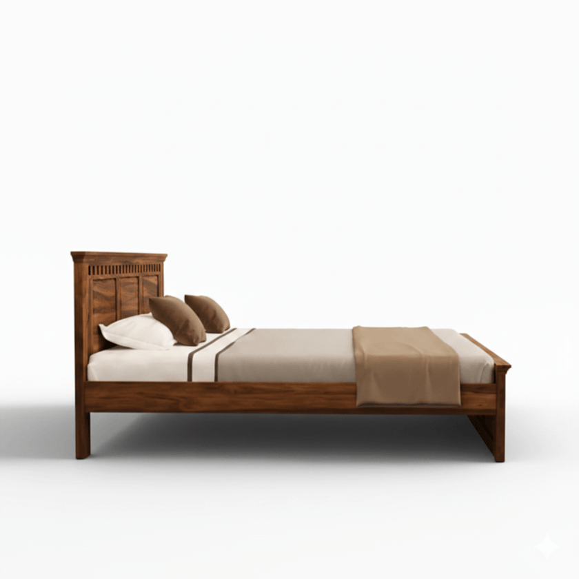Treble Handcrafted Solid Sheesham Wood Bed