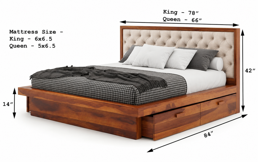 Aranya Low Profile Solid Wood Bed with Upholstered Headboard