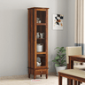 Tura Sheesham Tall Slim Glass Door Display Cabinet with Drawer