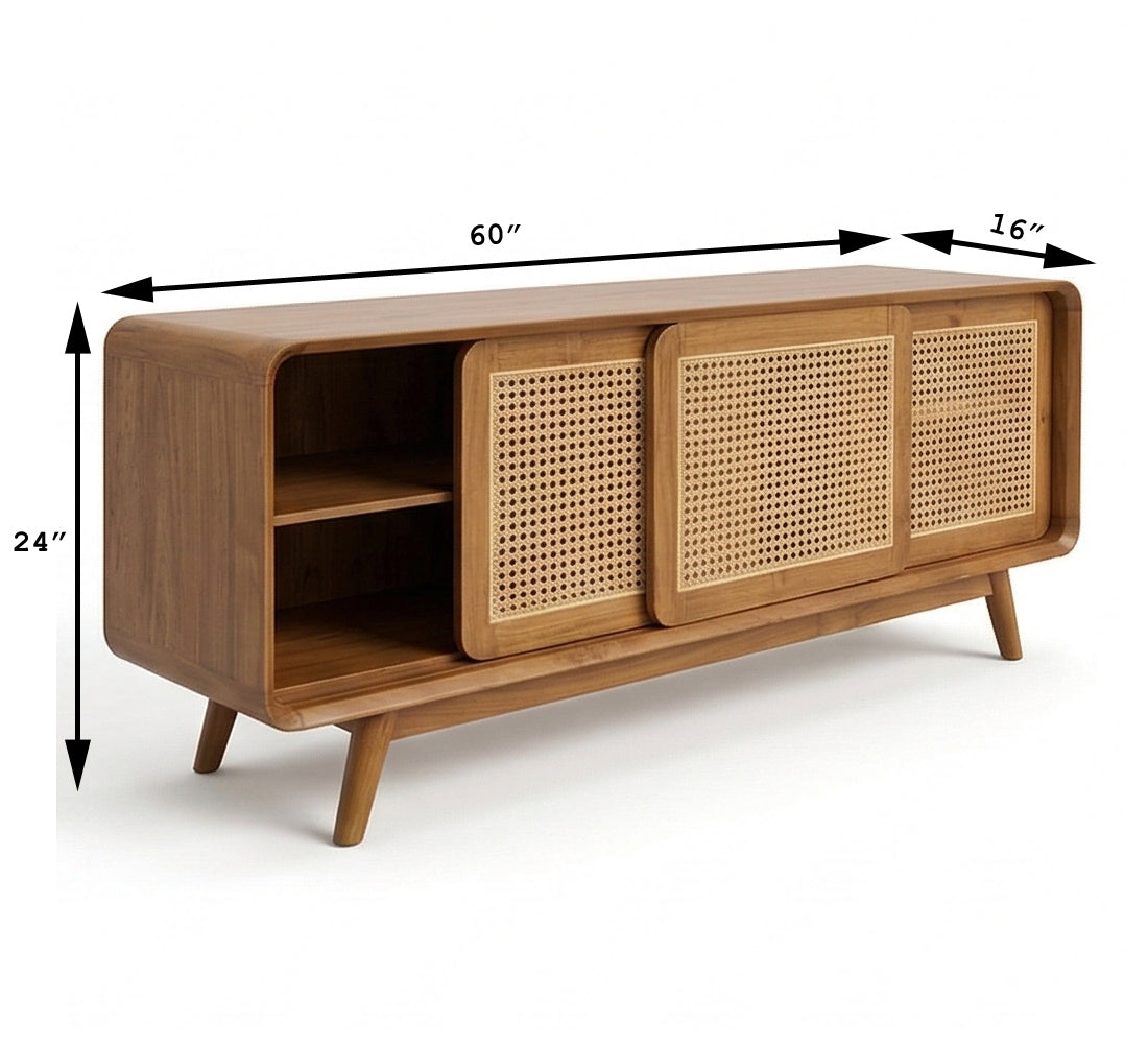 Solid Wood Shoe Rack Cabinet with Cane Doors