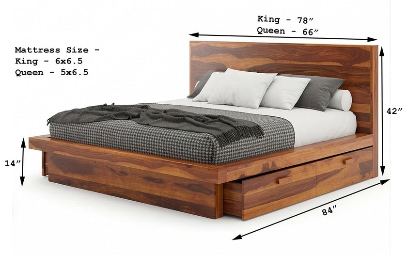 Aranya Low Profile Solid Wood Bed with Headboard