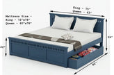 Indigo Blue Solid Wood Bed with Pull-Out Storage Drawer