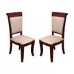 Two wooden chairs with beige cushioned seats and backrests on a white background