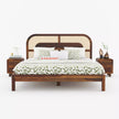 WC83 Mid-Century Modern Sheesham Wood Bed with Arched Cane Headboard - Induscraft