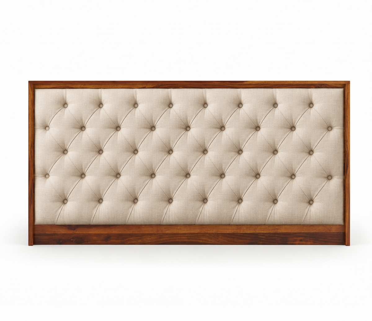 Aranya Low Profile Solid Wood Bed with Upholstered Headboard