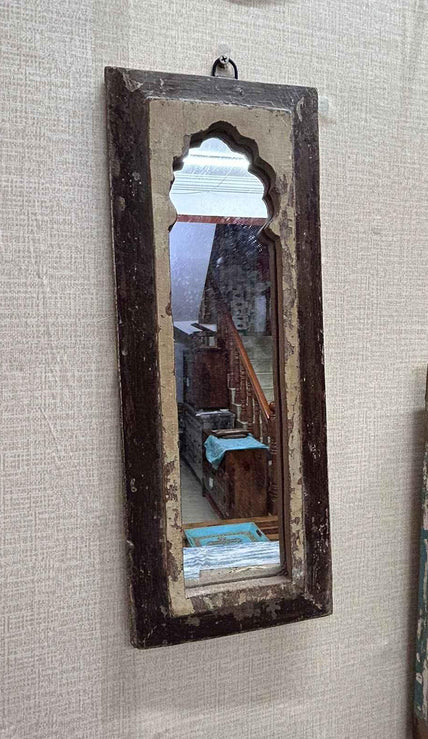 Brown and Beige Distressed Replica Long Mirror for Decor