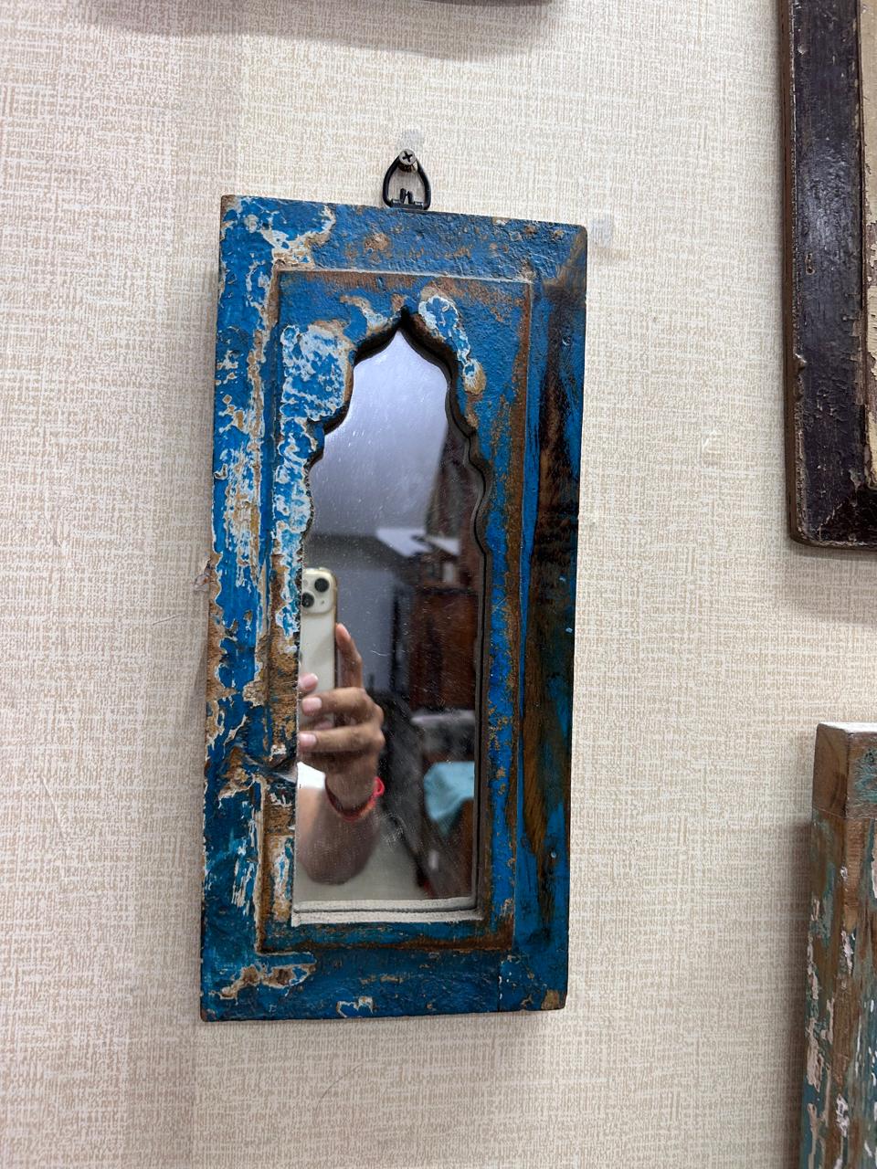 Blue Distressed Replica Long Mirror for Decor