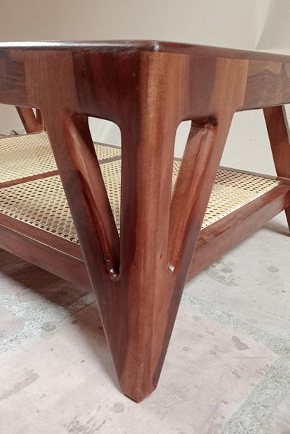 Cane Centre Table by Induscraft in Solid Sheesham Wood