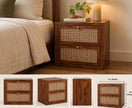 Kontour Sheesham Wood Platform Box storage Bed Cane Headboard bedside 2pcs Special listing