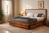 Aranya Low Profile Solid Wood Bed with Upholstered Headboard