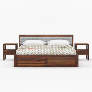 Woofa Sheesham Wood Modern Bed with Cushioned Headboard