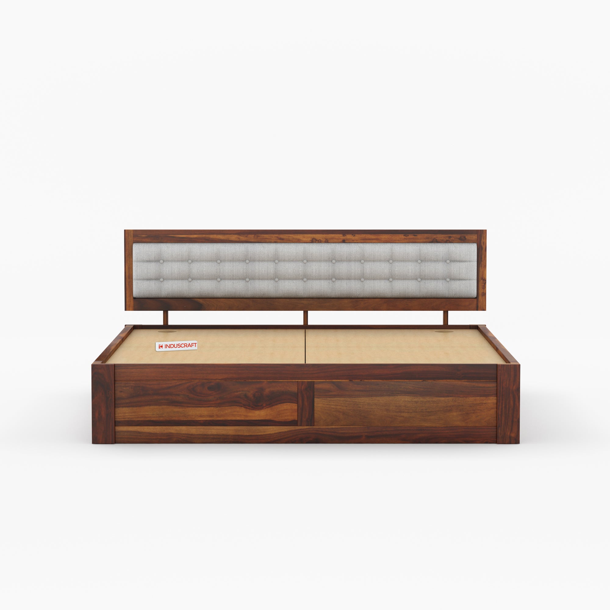 Woofa Sheesham Wood Modern Bed with Cushioned Headboard