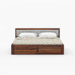 Woofa Sheesham Wood Modern Bed with Cushioned Headboard