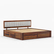 Woofa Sheesham Wood Modern Platform Bed with Cushioned Headboard - Induscraft