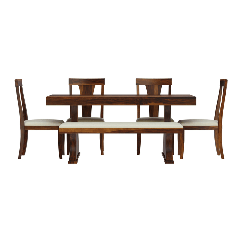 Yeshua Contemporary Sheesham 6 Seater Dining Set with Bench - Induscraft