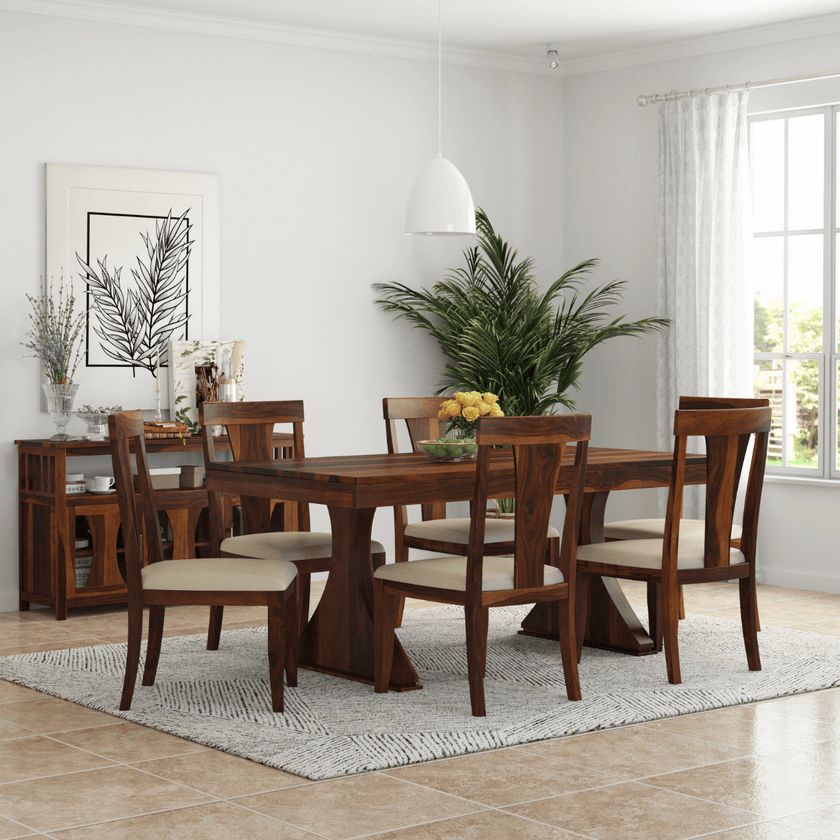 Yeshua Contemporary Sheesham 6 Seater Dining Set with Bench - Induscraft