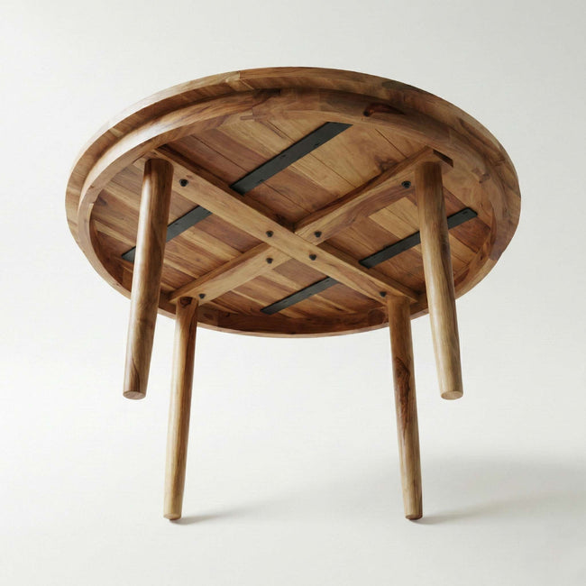 Wooden side table with a unique design on a white background