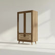 Yuki Two Door Almirah with Glass Panels and Drawer Storage - Induscraft