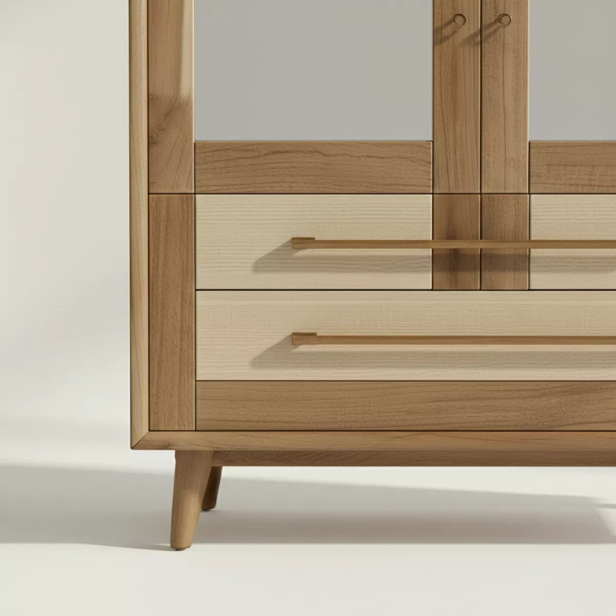 Yuki Two Door Almirah with Glass Panels and Drawer Storage