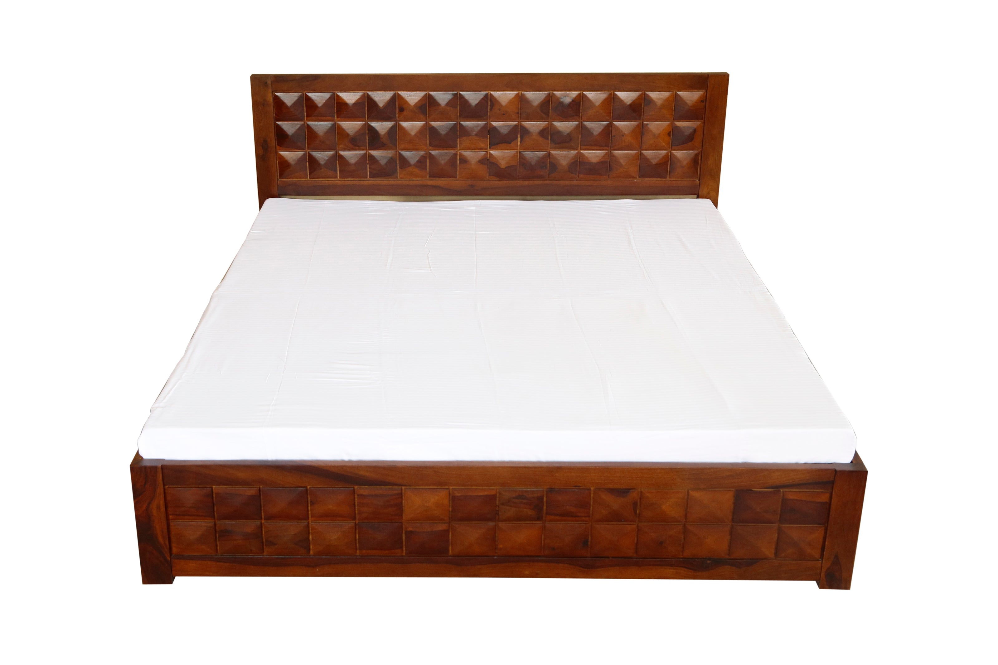 Antilla Modern Geometric Block-Patterned Sheesham Wood Bed