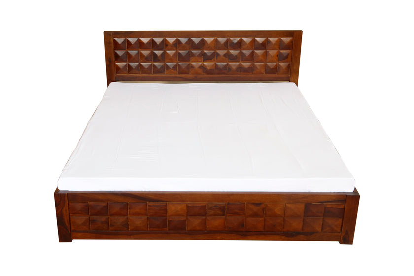 Antilla Modern Geometric Block-Patterned Sheesham Wood Bed