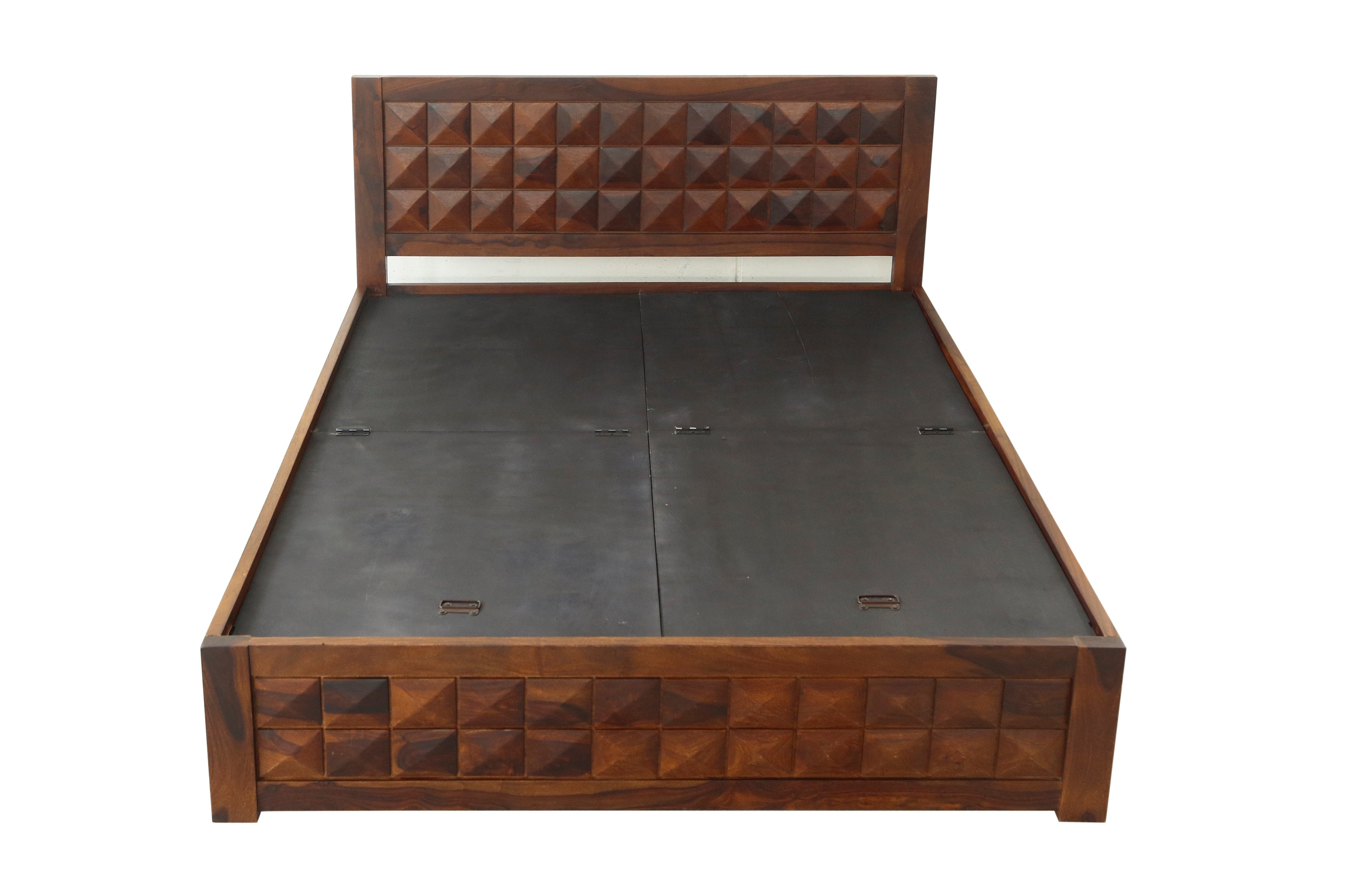 Antilla Modern Geometric Block-Patterned Sheesham Wood Bed