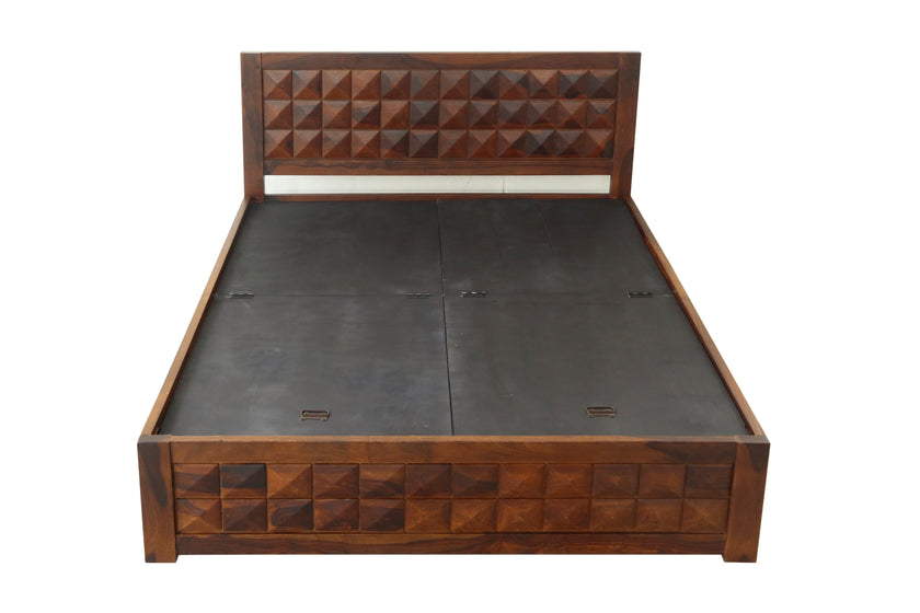 Antilla Modern Geometric Block-Patterned Sheesham Wood Bed