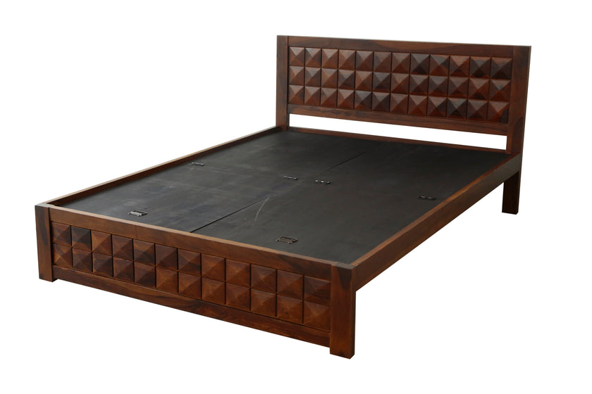 Antilla Modern Geometric Block-Patterned Sheesham Wood Bed