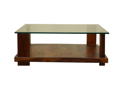 Demto Square Glasstop Centre Table by Induscraft in Solid Sheesham Wood