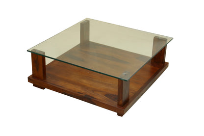 Demto Square Glasstop Centre Table by Induscraft in Solid Sheesham Wood