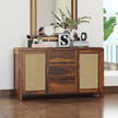 Zavya Sheesham Modern Rattan Sideboard with 2 door and 3 Drawers