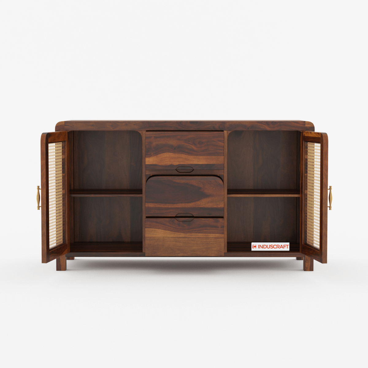 Zavya Sheesham Modern Rattan Sideboard with 2 door and 3 Drawers