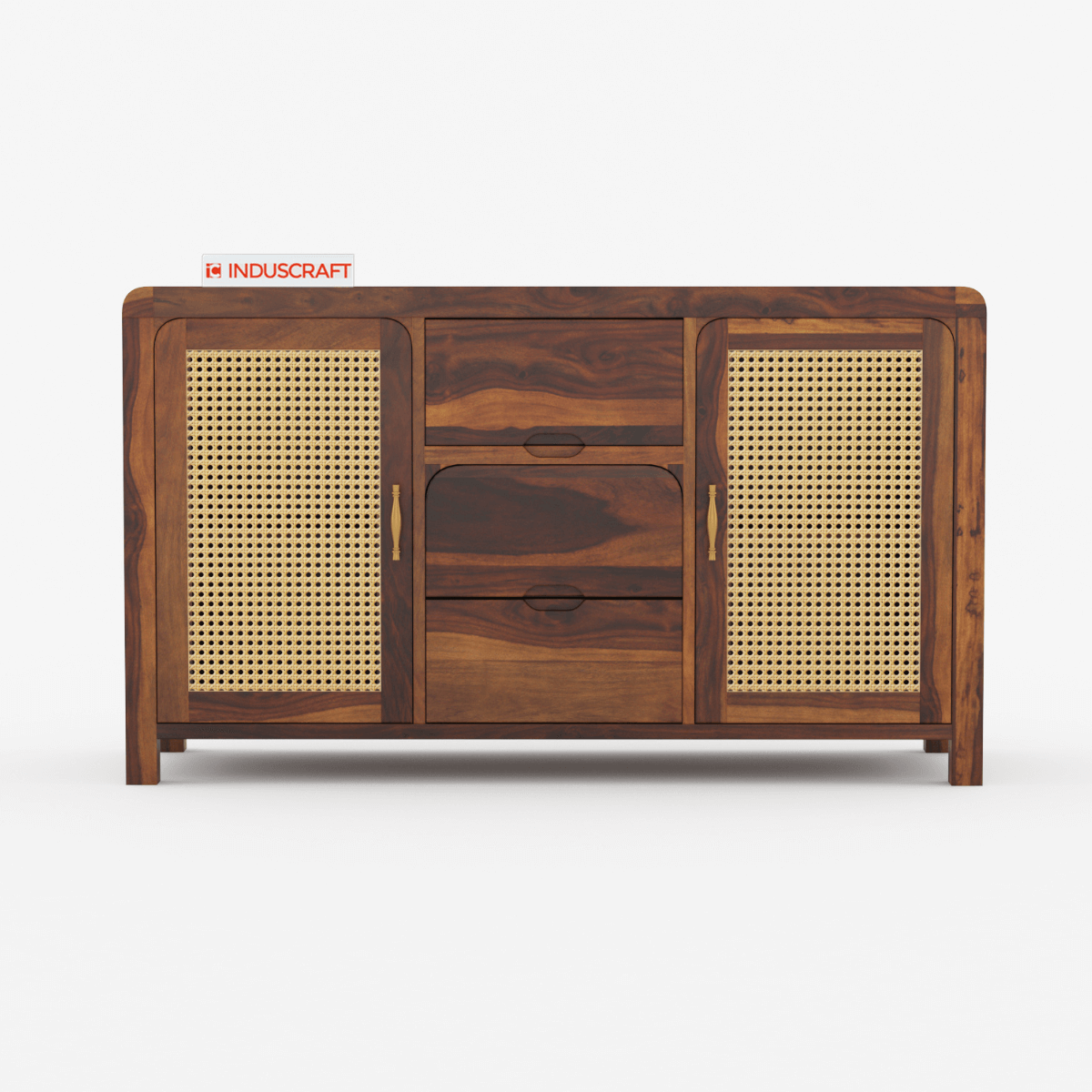 Zavya Sheesham Modern Rattan Sideboard with 2 door and 3 Drawers