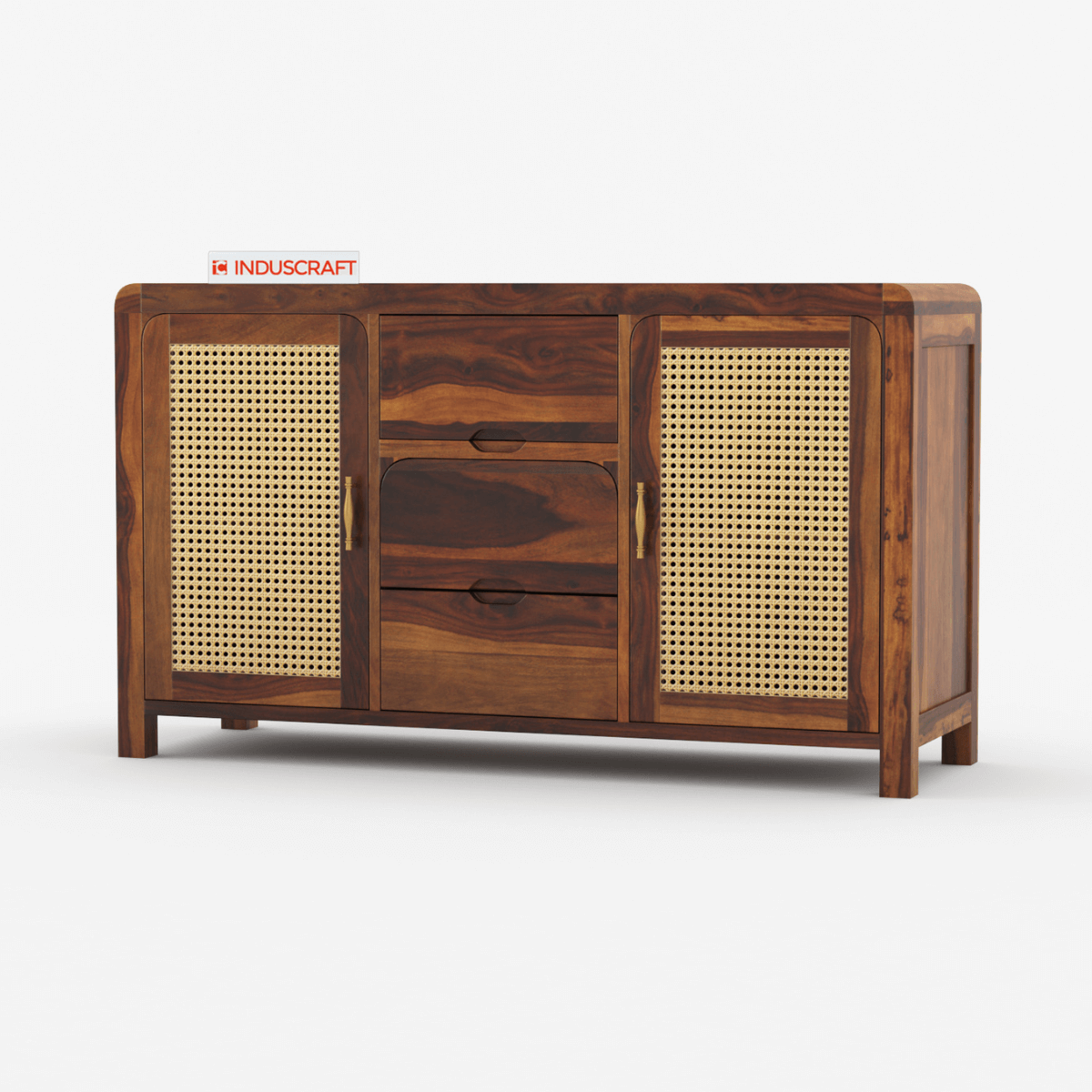 Zavya Sheesham Modern Rattan Sideboard with 2 door and 3 Drawers