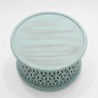 Aarav round coffee table top in blue distressed wood finish