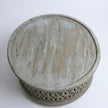 Aarav round coffee table top in white distressed wood finish