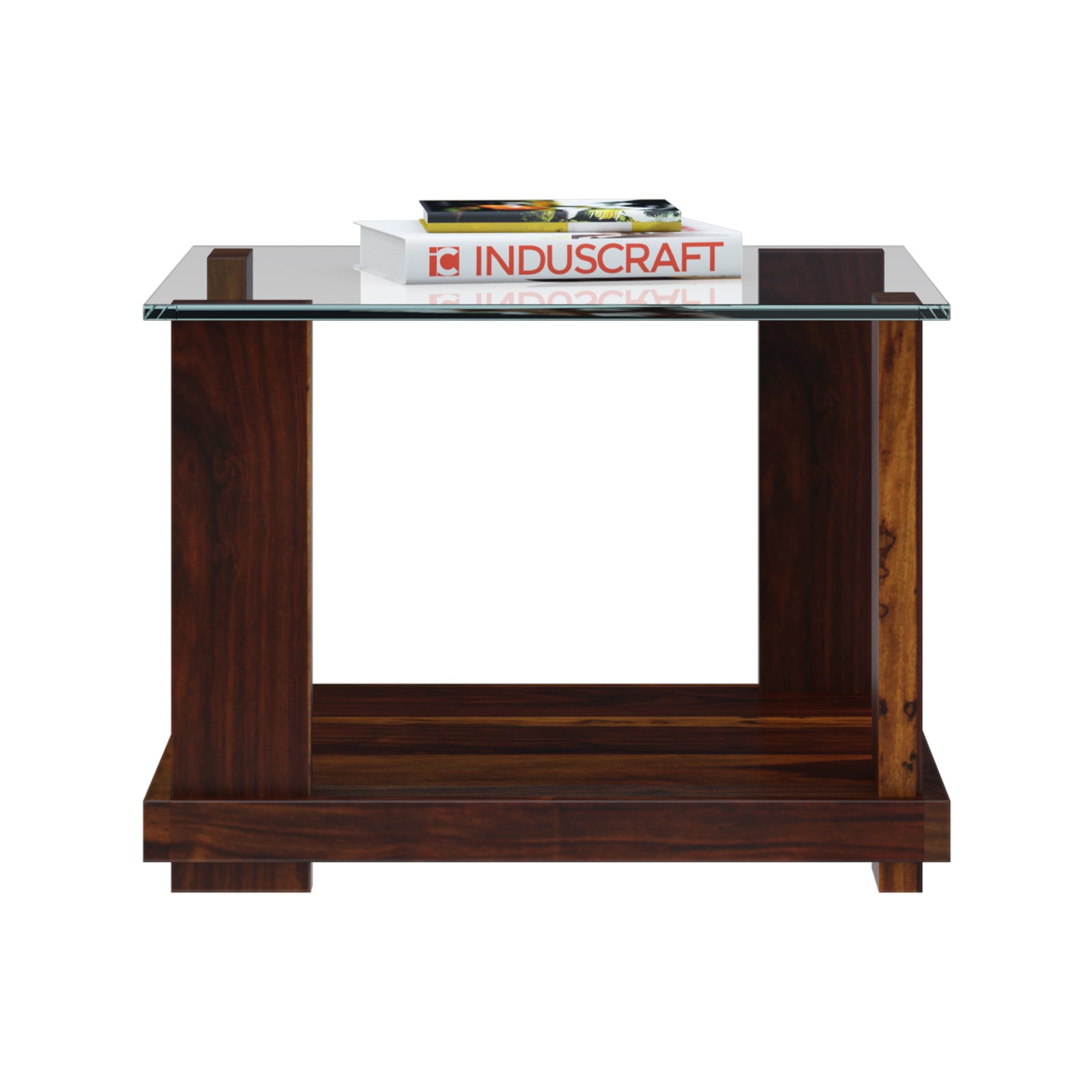 Aeron Modern Small Square Sheesham Wood Coffee Table with Glass Top - Induscraft