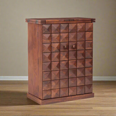 Luxury Sheesham Wood Expandable Modern Diamond Bar Cabinet