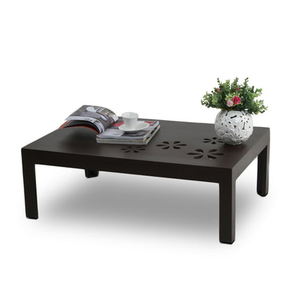 Flower Centre Table by Induscraft in Solid Sheesham Wood with Carved Floral Pattern